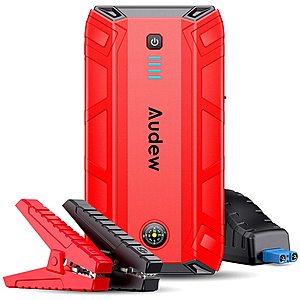 Audew Jump Starter, 1500A Peak 18000mAh Portable Jump Starter (Up to 8L Gas or 6.0L Diesel Engine), 12V Auto Battery Booster with Quick Charge, Built-in LED Light  $48.99