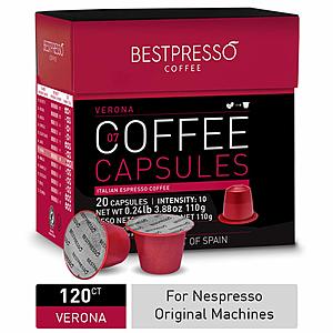 120-Count Bestpresso Coffee Nespresso Pods (Verona Italian Espresso) $18 & More w/ S&S + Free S&H