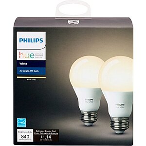Philips - Hue White A19 Smart LED Bulb (2-Pack) - White- $14.99