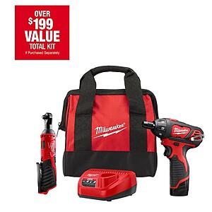 Milwaukee M12  3/8 in. Ratchet and Screwdriver Combo Kit (2-Tool) with Battery, Charger, Tool Bag $99 Home Depot