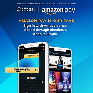 ATOM Tickets: Purchase Two $6+ Movie Tickets w/ Amazon Pay, Get $10 Off (Valid through 1/12/2022, while supplies last)