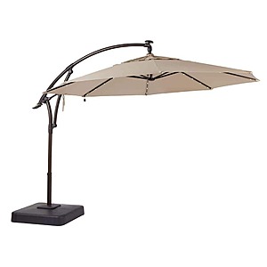 11' Home Decorators Collection LED Round Offset Outdoor Patio Umbrella w/ Stand $249 + Free Curbside Pickup