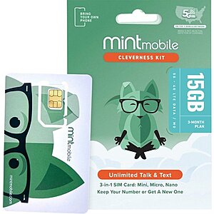 Mint Mobile 3-Months 15GB/Month + Unlimited Talk/Text + $30 Best Buy eGift Card $60 & More + Free S&H