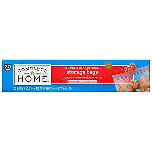 Complete Home Food Storage Bags (20-Ct Gallon Storage or 20-Ct Quart Freezer) 3 for $2.25 & More + Free Pickup on $10+