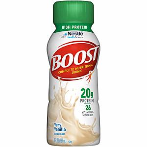 Boost High Protein Complete Nutritional Drink, Very Vanilla, 8 fl oz Bottle 24 Pack, Amazon $15.58