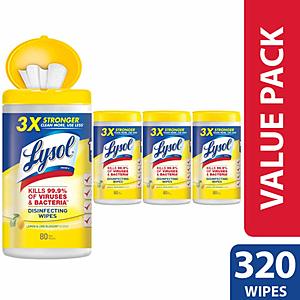 4-Pack 80-Ct Lysol Disinfecting Wipes (Lemon & Lime Blossom) $6.55 w/ S&S + Free S/H