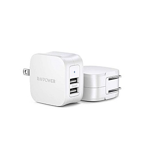 2-Pack RAVPower 17W 2-Port USB-A Wall Charger (White) $11 + Free Shipping