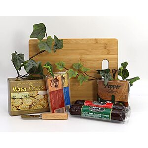 8-Piece Gift Basket Village Bamboo Cutting Board w/ Spreader, Sausages, Cheeses & Crackers $10.16 + Free Shipping w/ Prime or on $35+