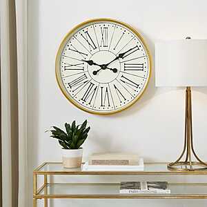 24" Home Decorators Collection Round Modern Wall Clock w/ Gold Trim $26.89 + Free Shipping