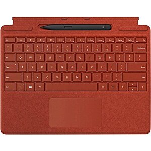 Microsoft - Surface Slim Pen 2 and Pro Signature Keyboard for Pro X, 8, 9 - Poppy Red Alcantara Material $99