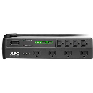 APC SurgeArrest 8 Outlet 2 USB Ports 2.4A shared 2630 Joules Surge Protector - $18