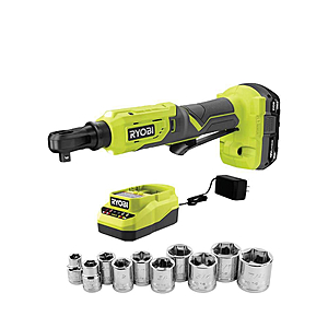 Ryobi ONE+ 18V Cordless 3/8 in. 4-Position Ratchet Ratchet Kit and 10-Piece SAE Socket Set with 2.0 Ah Battery and Charger P344KSB - $79.00 at Home Depot