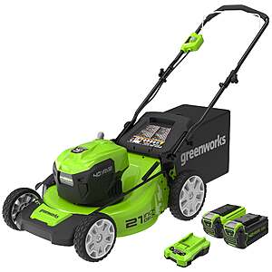 Greenworks 40V 21" Brushless Push Lawn Mower w/ 4.0Ah & 2.0Ah USB Battery + Charger $300.65 & More + Free S/H