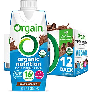 12-Count 11-Oz Orgain Organic Nutrition Plant Protein Shake (Chocolate) 2 for $30.40 w/ Subscribe & Save + Free S/H