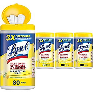 4-Pack 80-Ct Lysol Disinfecting Wipes (Lemon & Lime Blossom) $10.25