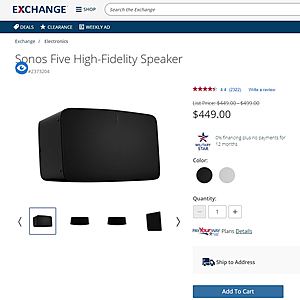 AAFES/Military Only (YMMV) - Sonos Five Speaker - $399 with coupon + free shipping and no tax ($389 with Star Card)