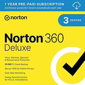 Norton Digital Downloads: Norton 360 Deluxe 2024 (1-Year, 3 Devices) $15, Norton 360 Premium 2024 (15-Month, 10 Devices) $20 & More