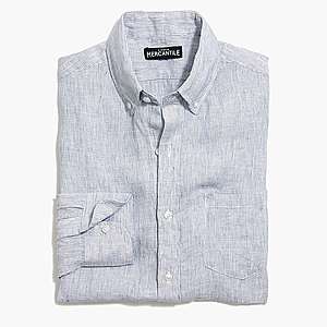 J. Crew Factory 60% Off Select Men's Dress Shirts + 15% Off: Men's Linen Button-Up Shirt $14.87 & More + Free S/H