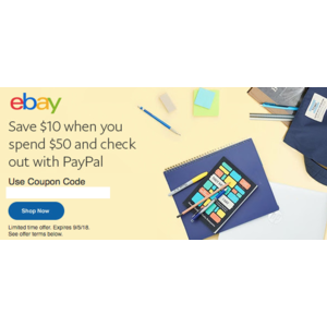 Ebay Coupon: $10 off $50 with Paypal Checkout - targeted, YMMV