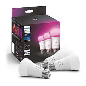 Philips Hue White and Color Ambiance A19 E26 LED Smart Bulb, Bluetooth & Zigbee Compatible 3 Pack $67.99 @ Amazon $68