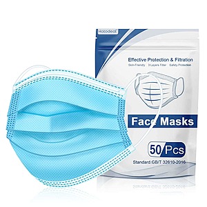50-Pack Hotodeal 3-Ply Disposable Face Masks $4.50