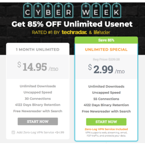 Unlimited Newshosting Usenet + VPN for $35.88/year - Lifetime Discount of 85%