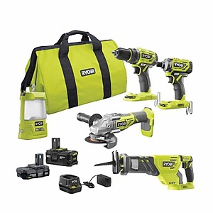 $179 RYOBI ONE+ 18V Brushless Cordless 5-Tool Combo Kit with (1) 1.5 Ah Battery, (1) 4.0 Ah Battery, Charger, and Bag