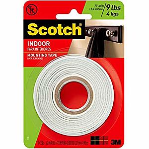 Scotch Indoor Mounting Tape, 1/2-inch x 75-inches, White, 1-Roll (110P)  $1.50 w/ Prime Free Shipping or $1.43 with Subscribe and Save Free Shipping
