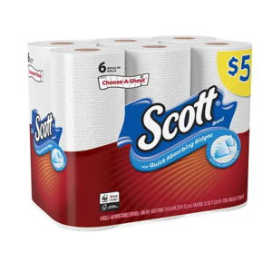 Scott Paper Towels Choose-A-Sheet Regular Rolls White68sheet x 6 pack $3.75