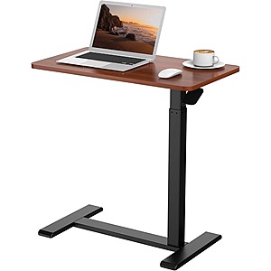 FLEXISPOT Pneumatic Adjustable Overbed Table with Wheels Mobile Standing Desk(Black Frame + Mahogany Top) $69.99 + FS