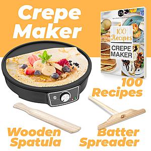 KeyConcepts: Crepe Maker Machine (Lifetime Warranty), Pancake Griddle – Nonstick 12” Electric Griddle - $28.95 + Free Shipping
