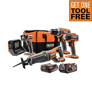 Ridgid 18V Brushless Cordless 4-Tool Combo Kit + Get ONE tool FREE including 1/2 in. Mid torque impact Wrench $279