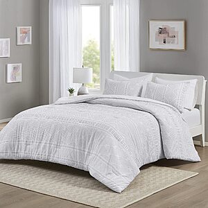 3-Pc Comfort Spaces 100% Cotton Clipped Jacquard Geometric Mid Century Design Comforter Set (Full/Queen, Albany/Grey or Albany/Blush) $36 + Free Shipping