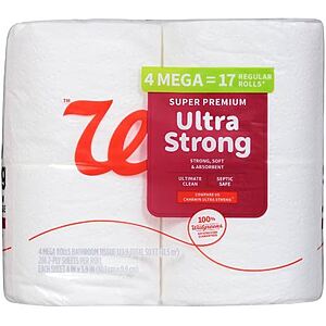4-Count Walgreens Super Premium Mega Rolls Bath Tissue (Ultra Soft or Ultra Strong): $1.60 w/Store Pickup on $10+