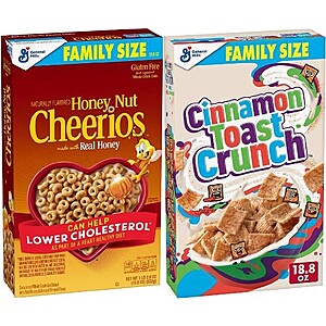 General Mills Family Size Cereal: 18.8-oz Honey Nut Cheerios or Cinnamon Toast Crunch: 2 for $4.50 & More w/Store Pickup on $10+ @ Walgreens