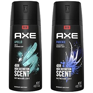 4-Oz AXE Body Spray Deodorant (Various): 2 for $4.90 & More w/Store Pickup on $10+ @ Walgreens