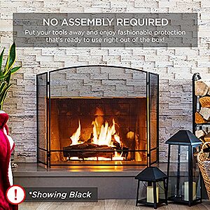 Best Choice Products 54.25x30.25in 3-Panel Simple Steel Mesh Fireplace Screen, Fire Spark Guard Grate for Living Room Home Decor w/ Rustic Worn Finish $44.99