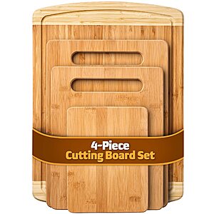 Bamboo Cutting Board Set of 4 - Kitchen Chopping Boards with Juice Groove for Meat, Cheese and Vegetables - Cheese Board & Charcuterie Board $13.49