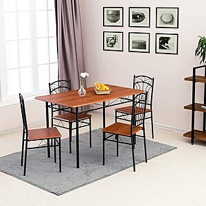 yoyomax Space Saving Table Set for 4, Wooden Top Metal Legs, for Kitchen, Dining Room, Patio, Dinette, Breakfast Nook w/ 4 Backrest Chairs-Reddish Brown $79.99