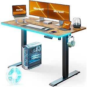 Marsail Electric Standing Desk with LED Lights, 48 * 24 Inch Adjustable Height Sit Stand up Desk for Home Office Furniture Computer Desk with 3 Memory Presets, Headphone Hook $99.9