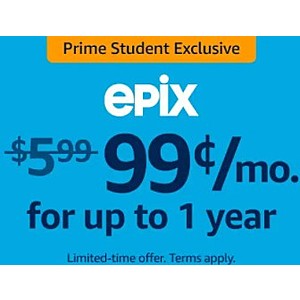 Amazon Prime Student Members: EPIX, Showtime or Lifetime Movie Streaming Service $1/mo. each & More (for 12 Months)