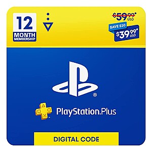 12-Month PlayStation Plus Membership $40 (Digital Code)