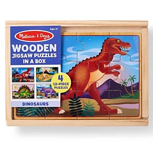48-Piece Melissa & Doug 4-in-1 Wooden Jigsaw Puzzles w/ Storage Box (Dinosaurs) $7