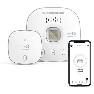 myQ Chamberlain Smart Garage Control - Wireless Garage Hub and Sensor with Wifi & Bluetooth - Smartphone Controlled, myQ-G0401-ES, White - $20