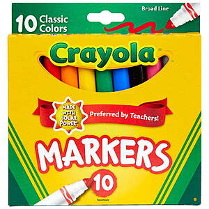 10-Count Crayola Broad Line Markers (Bold & Bright or Classic) $1 & More