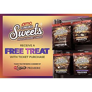 AMC Theatres: Buy Movie Ticket, Get Free AMC Cinema Sweets Candy (Select AMC Stubs Premiere Members / YMMV)