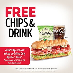 Firehouse Subs: Free Chips & Drink w/ $10 or $12 Purchase (Valid through May 5th)