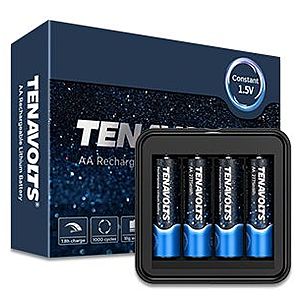 Tenavolts AA Lithium Rechargeable Batteries w/ Charger: 2-Pack $9.65, 4-Pack $12.95 + Free Shipping