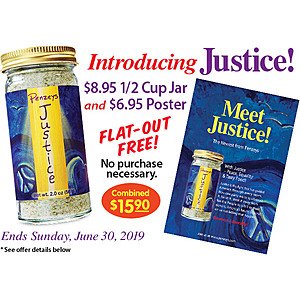 Free Penzeys Justice 1/2 Cup Jar & Poster (In-store) w/ Printable Coupon or Free w/ Online Order ($4.95 Flat S&H or Free S&H on $40+ orders) *Expires July 1, 2019