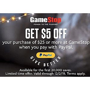 Paypal - $5 off $25+ at GameStop.com if paying with Paypal YMMV